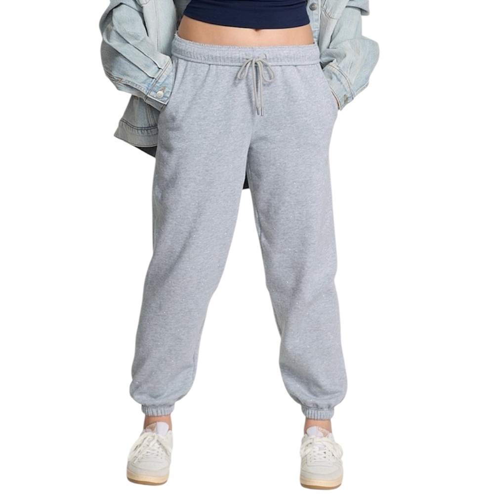 Medium Heather Grey Fleece Lined Women's PINK-  Pearls Pretty Campus Sweatpants
